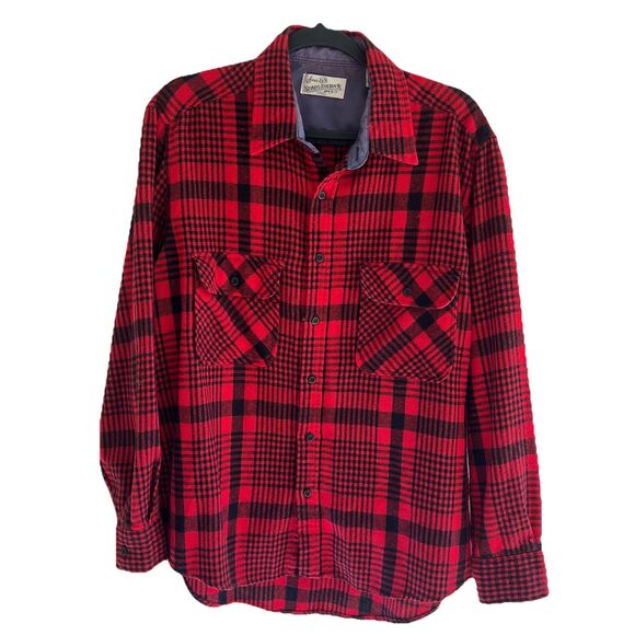 Vintage  Sears Roebuck Red And Black  Flannel Shirt Size L , Wool Blend - Picture 2 of 5